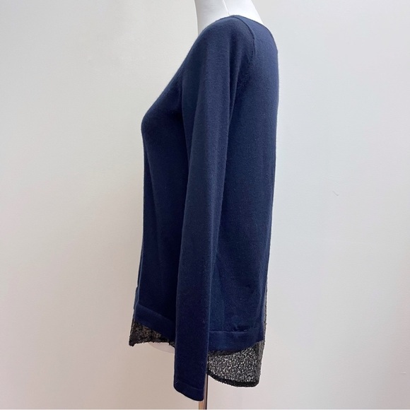 BODEN Navy Blue Merino Wool Open Wrap Lila Sequin Back Jumper Sweater Small - Picture 5 of 10